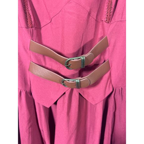 Scarlet Darkness Renaissance Dress Costume XL Red Burgundy Ruffle Hem Smocked - Picture 3 of 11